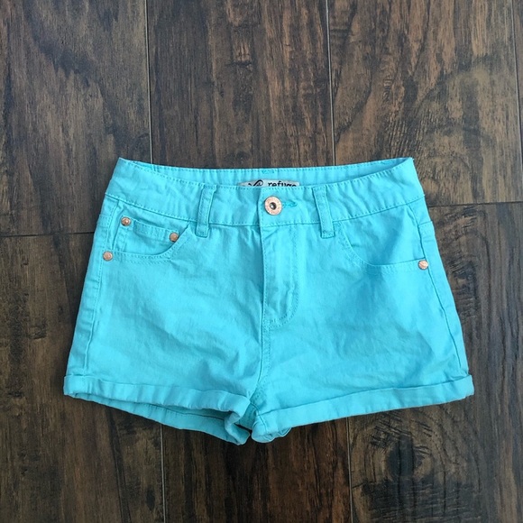 Refuge High Waist Teal Roll-Up Shorts - Picture 1 of 8